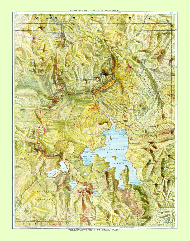 Size comparison using Vintage Map of Yellowstone National Park 1898