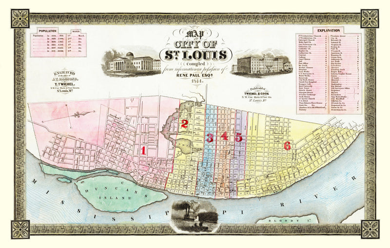 Size comparison using Vintage Map of St Louis, Missouri 1844