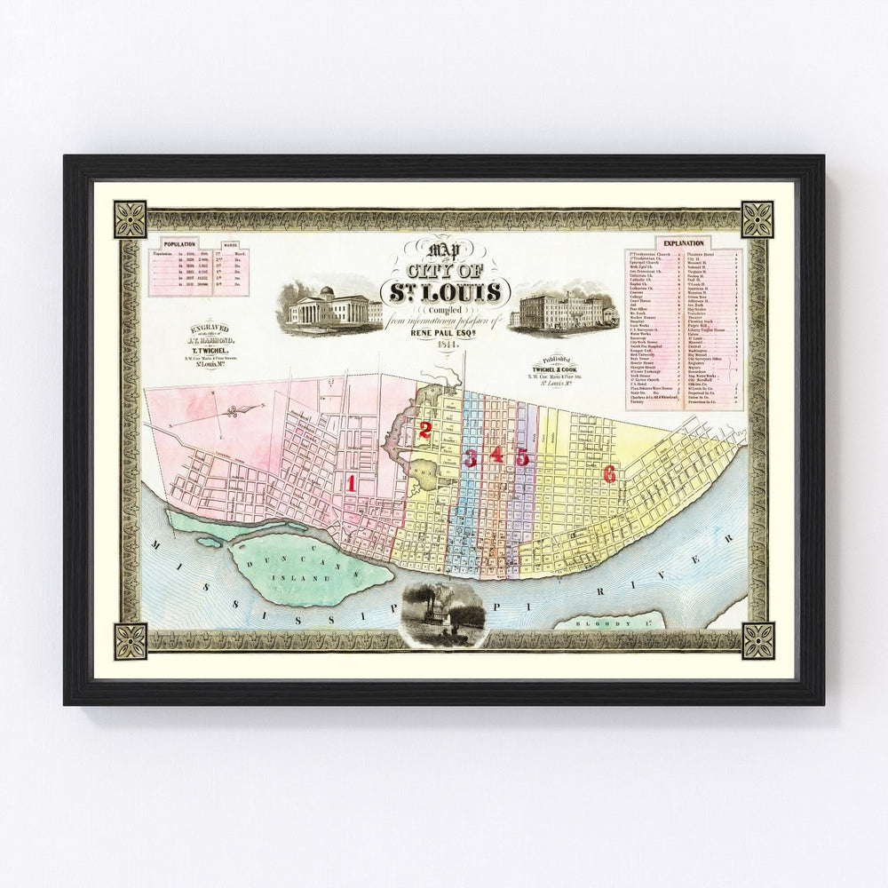 St Louis Vintage Map 1844