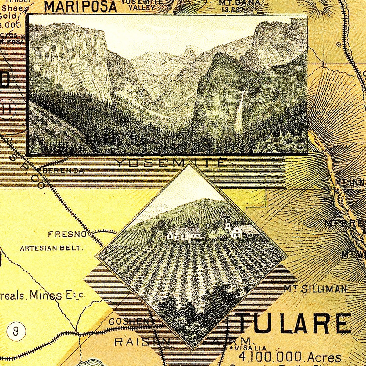 Restored historic details from the 1885 state map of County, California