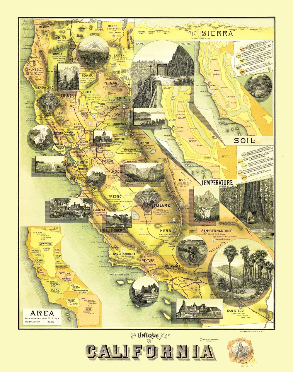Vintage Map of California 1885 print style example