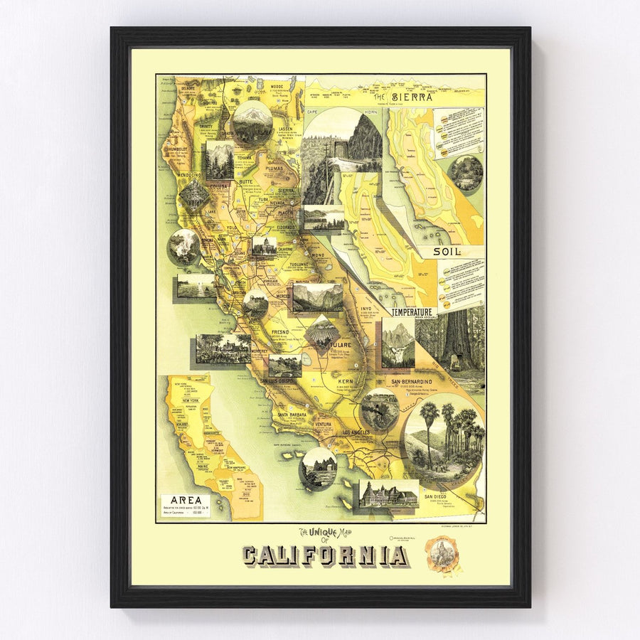 California Vintage Map 1885