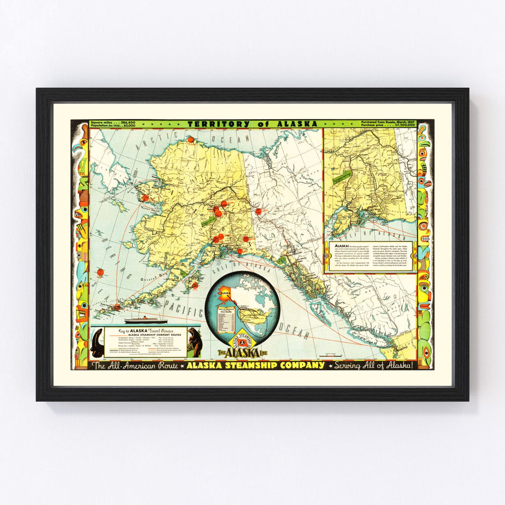 Alaska Vintage Map 1936