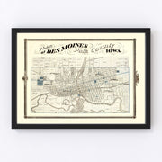 Des Moines Vintage Map 1875