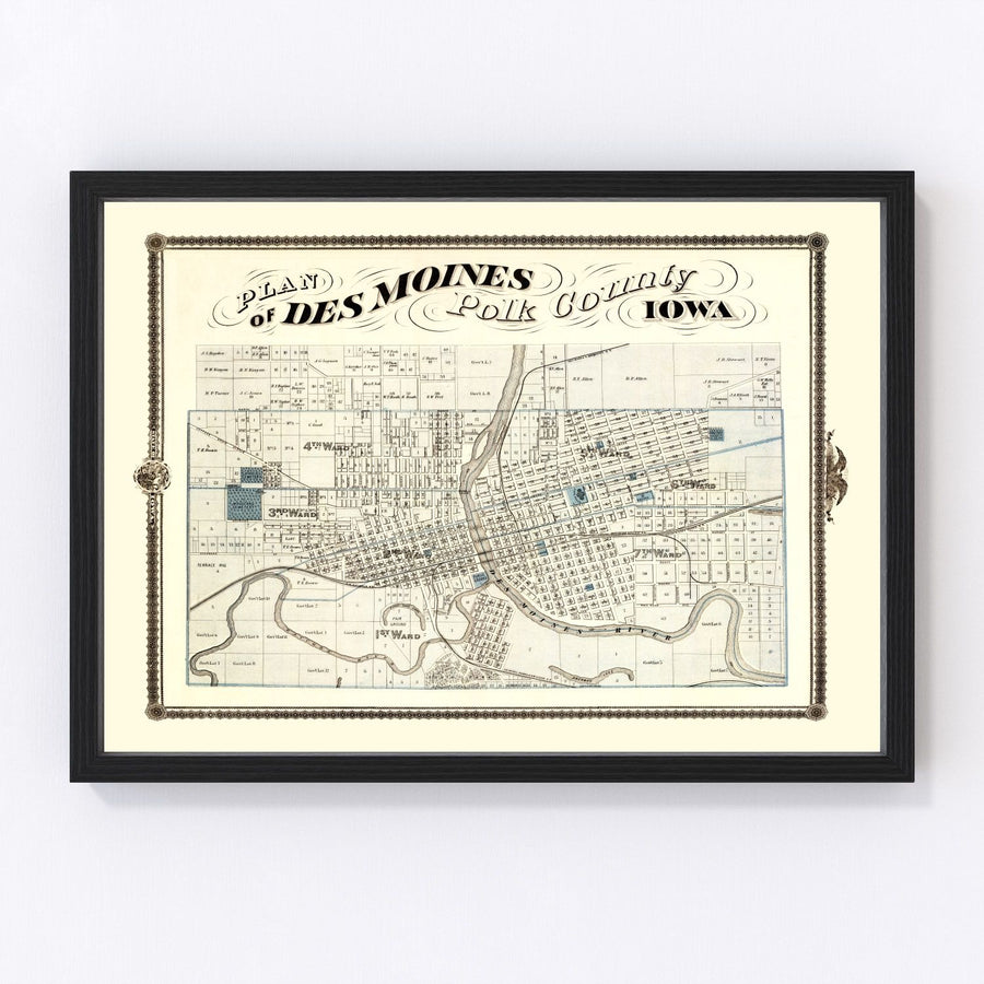 Vintage Map of Des Moines, Iowa 1875