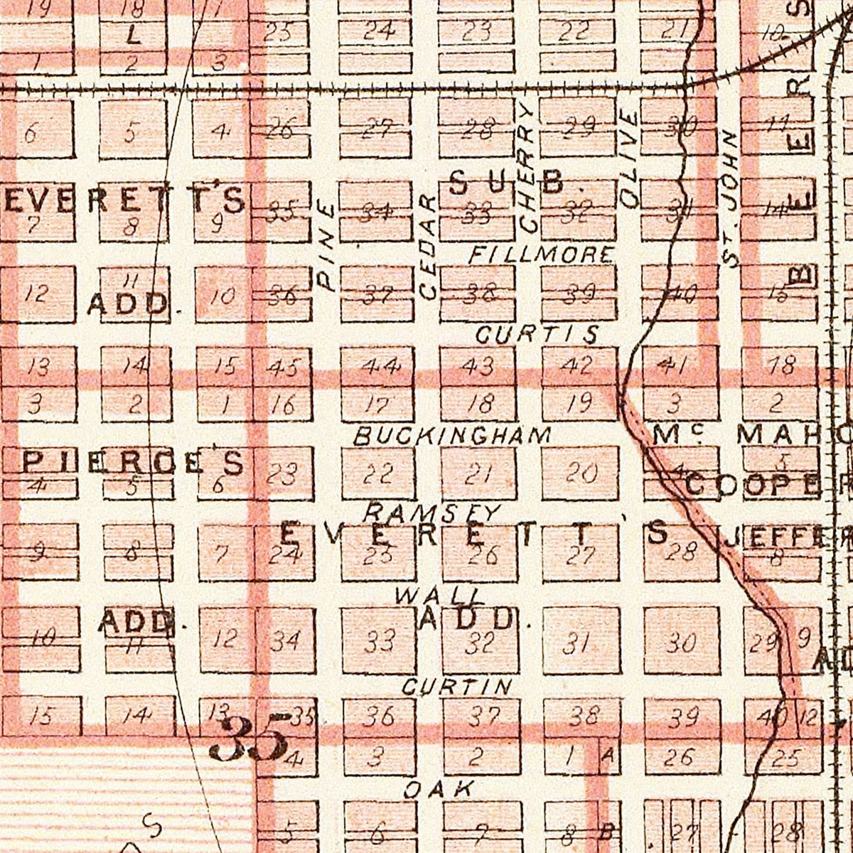 Restored historic details from the 1875 city map of Council Bluffs, Iowa