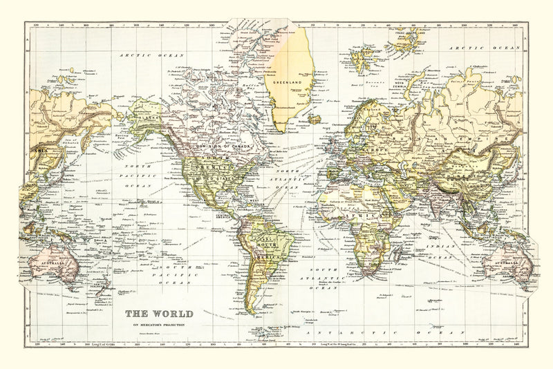 Size comparison using Vintage Map of the World 1892