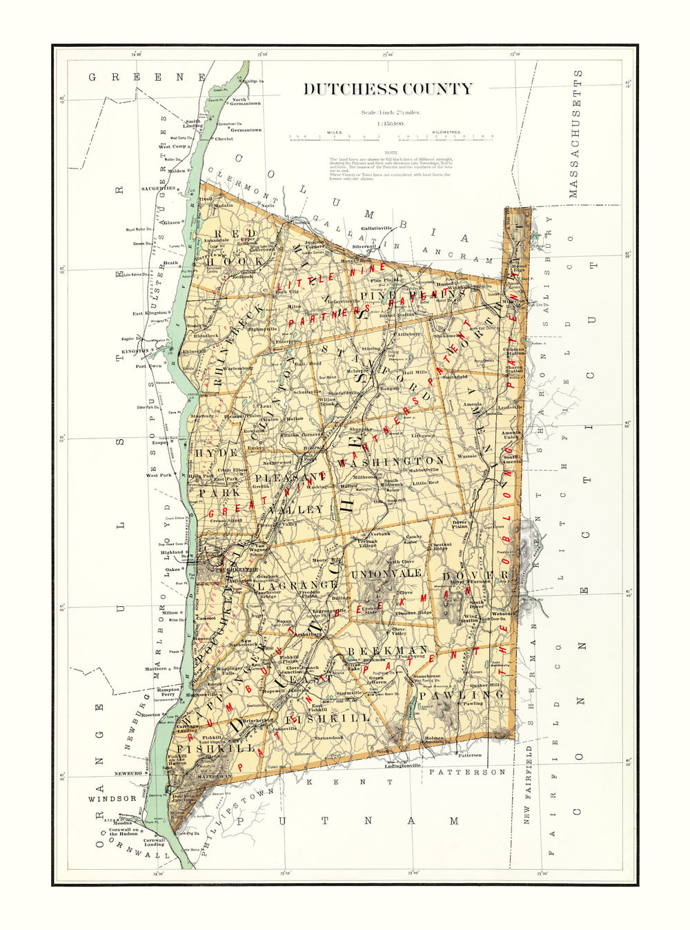 Vintage Map of Dutchess County, New York 1895 print style example