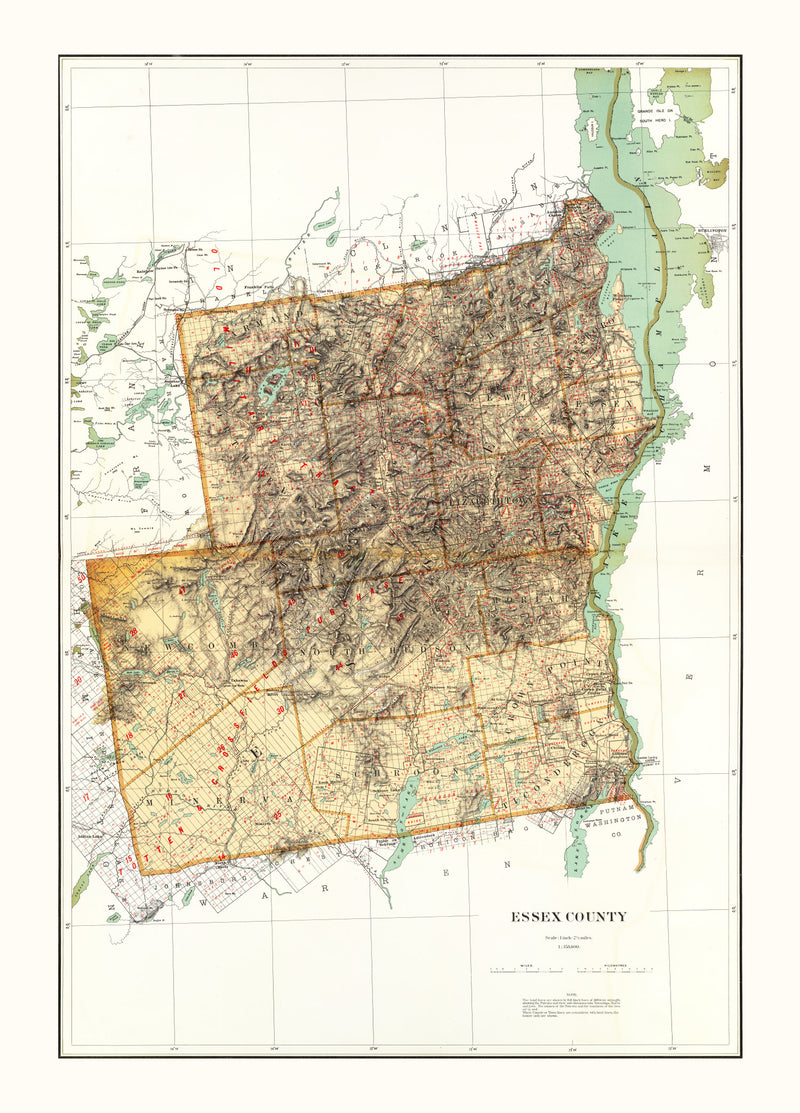 Size comparison using Vintage Map of Essex County, New York 1895