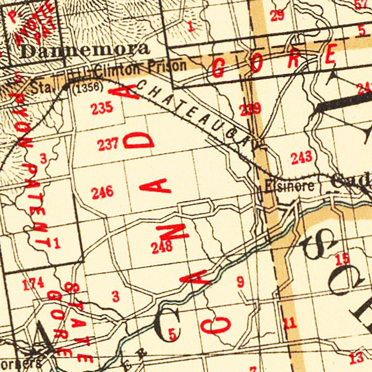 Restored historic details from the 1895 county map of Clinton County, New York