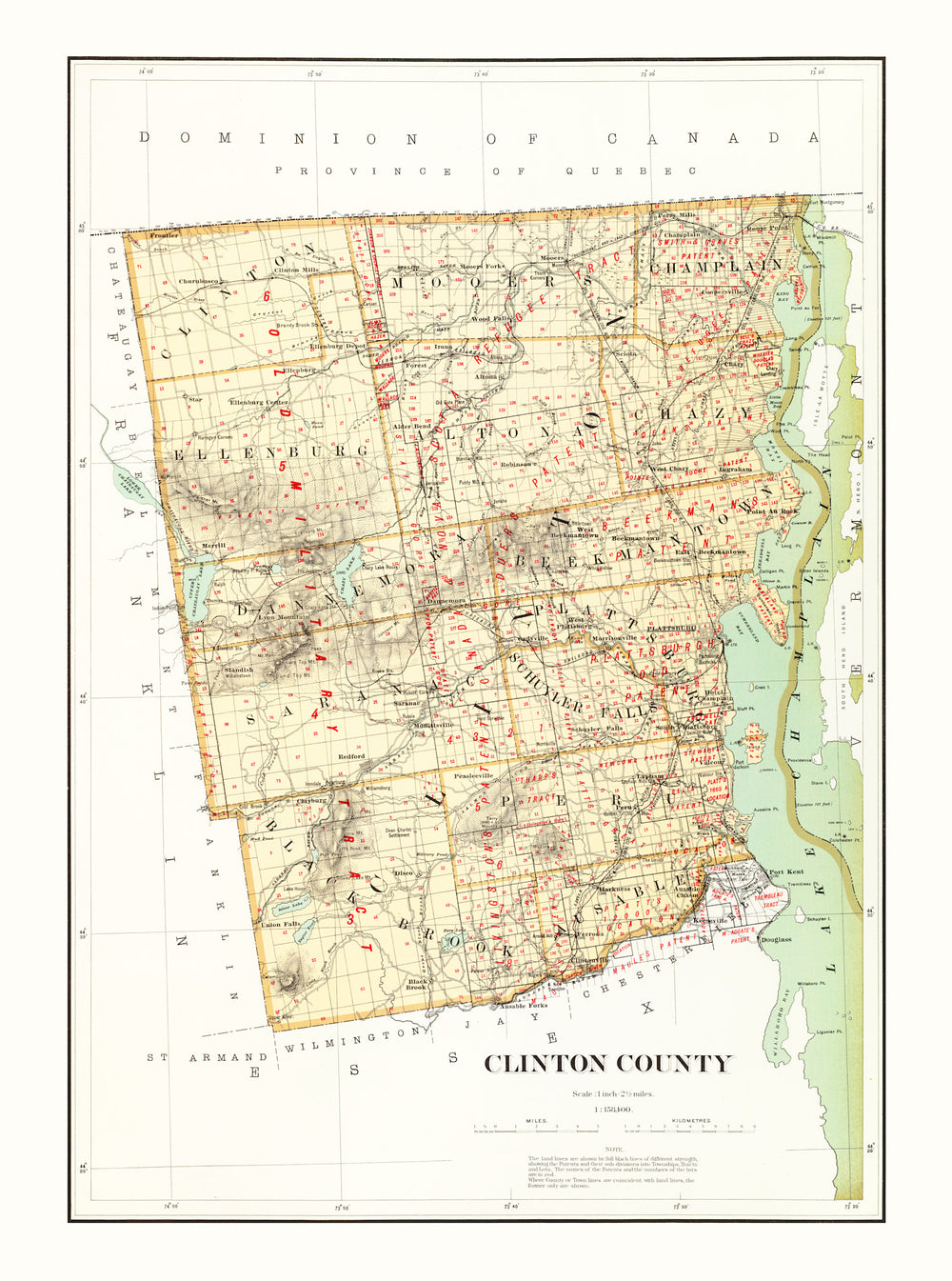 Vintage Map of Clinton County, New York 1895 print style example
