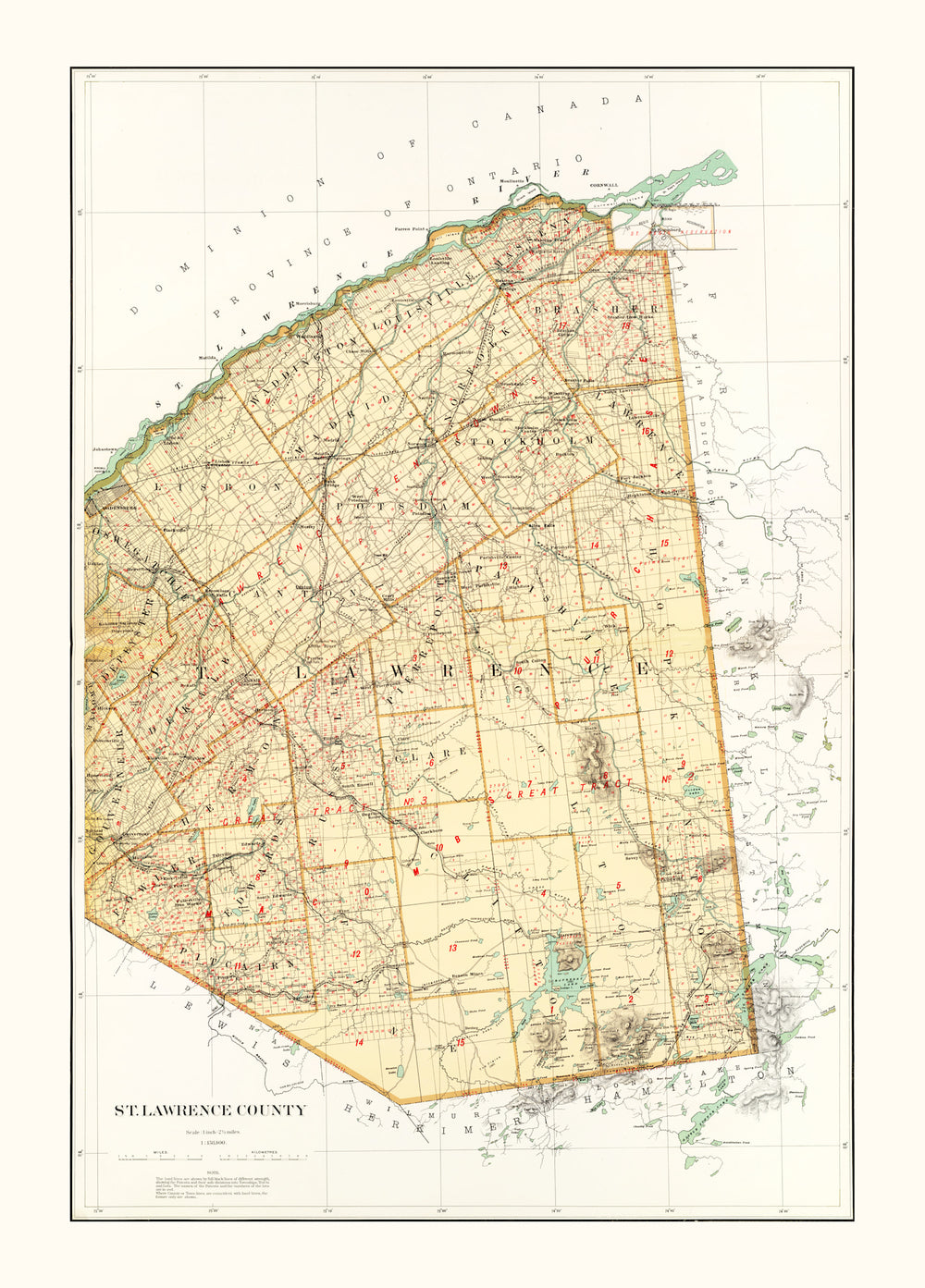 Vintage Map of St Lawrence County, New York 1895 print style example