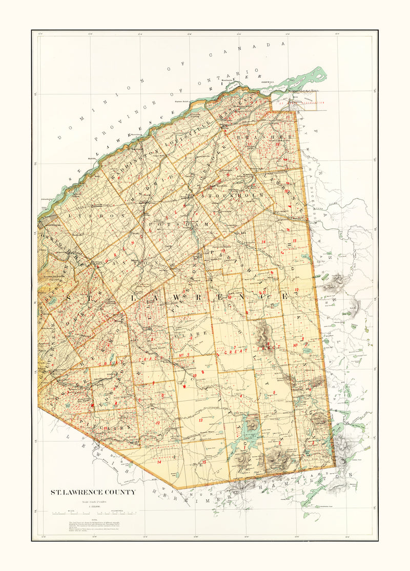 Size comparison using Vintage Map of St Lawrence County, New York 1895