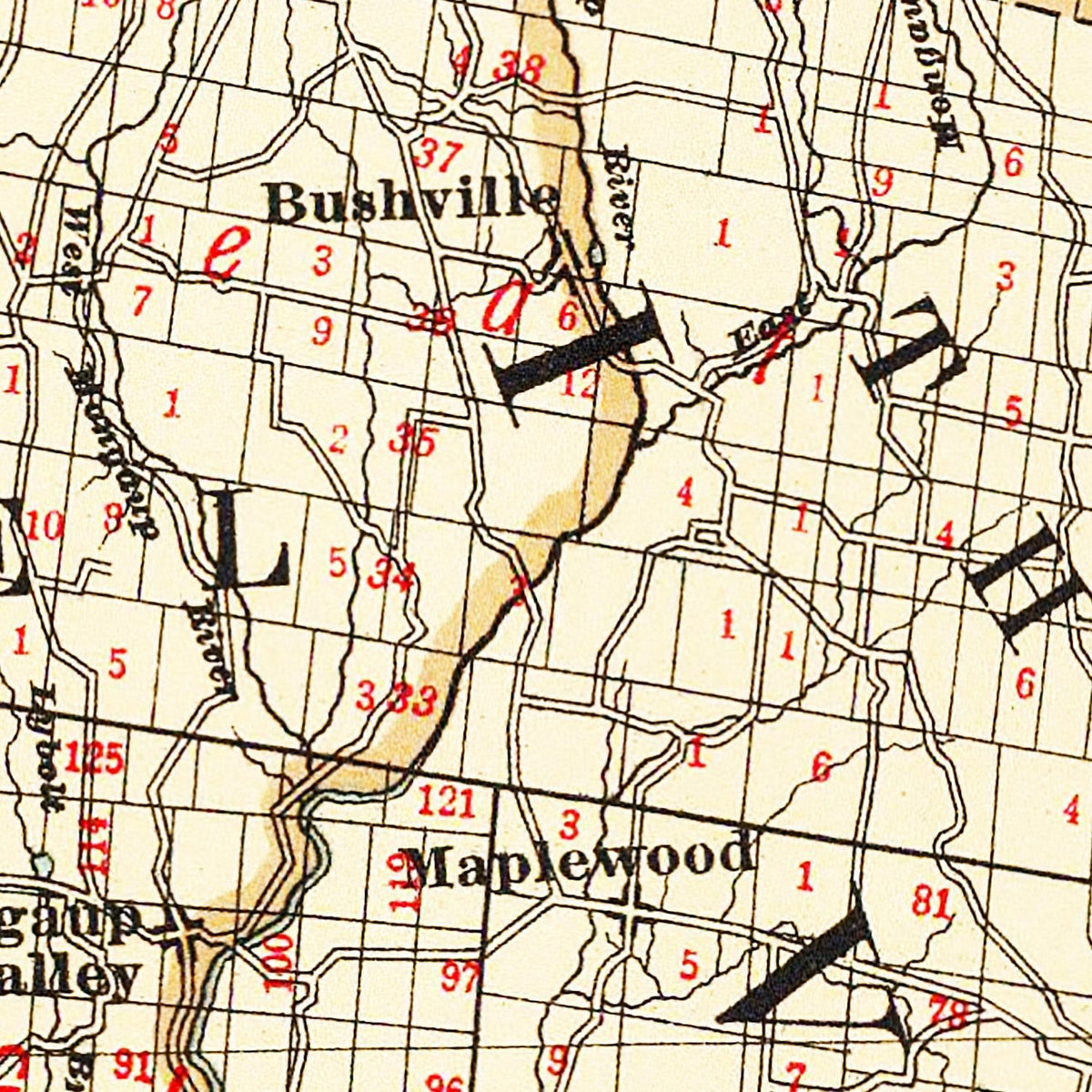 Restored historic details from the 1895 county map of Sullivan County, New York