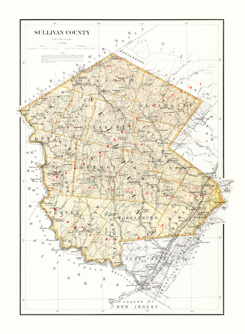 Vintage Map of Sullivan County, New York 1895 print style example