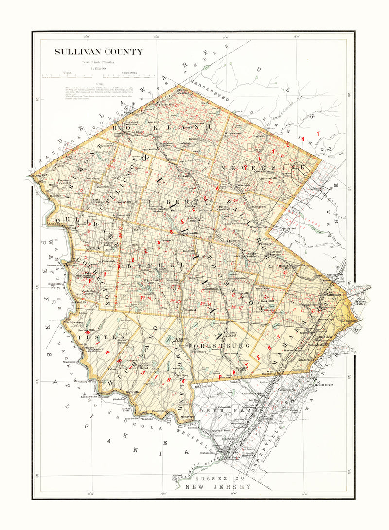 Size comparison using Vintage Map of Sullivan County, New York 1895