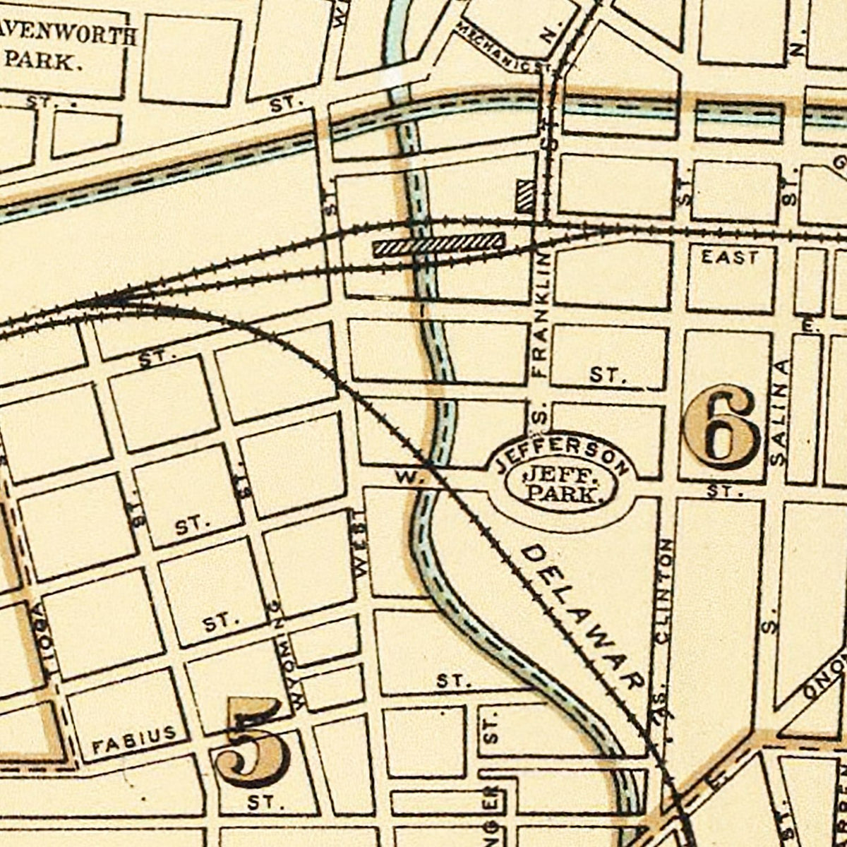 Restored historic details from the 1895 city map of Syracuse, New York