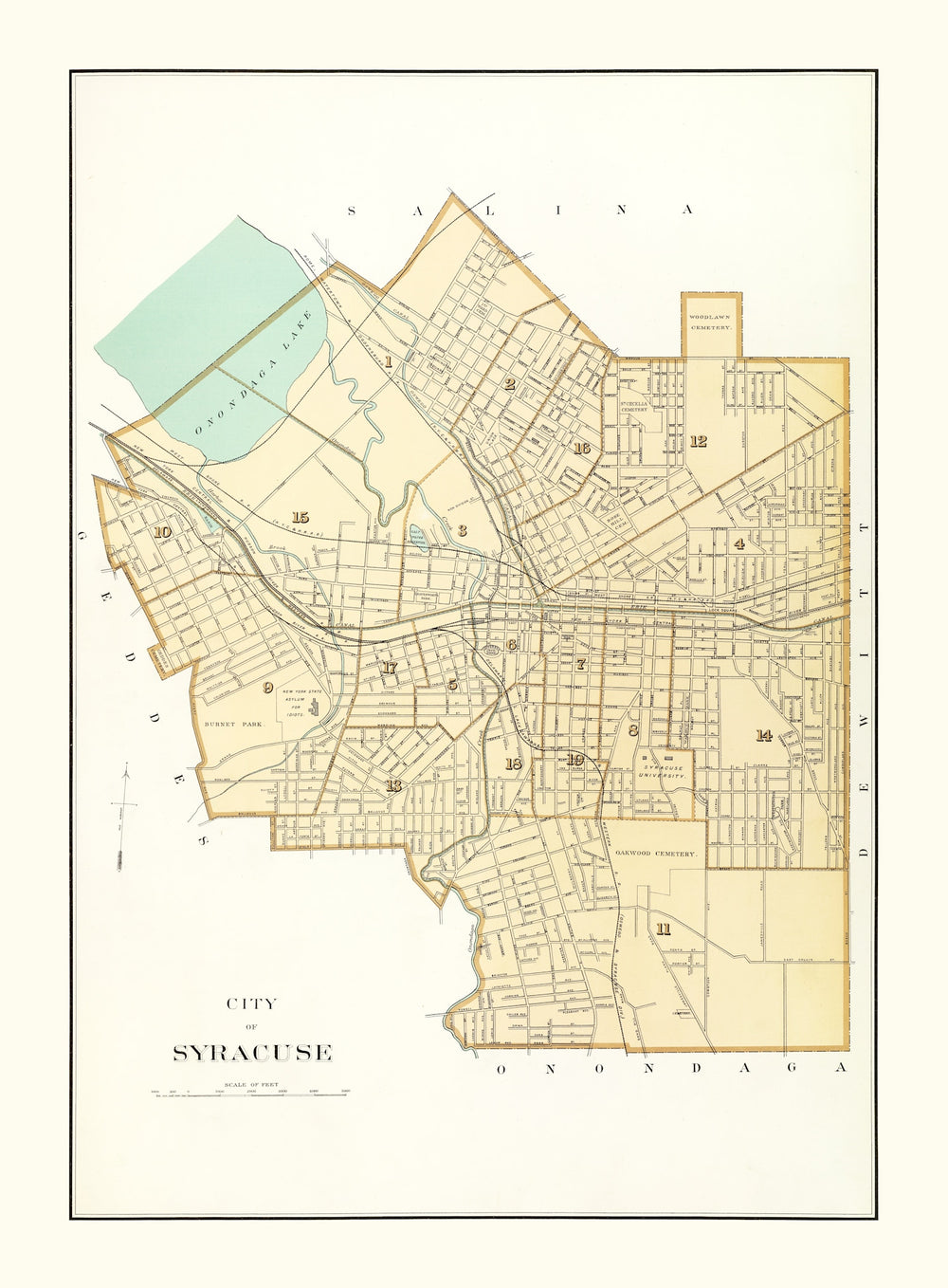 Vintage Map of Syracuse, New York 1895 print style example