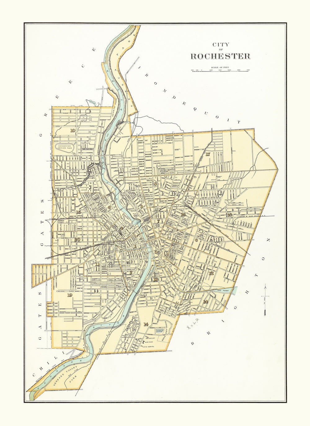 Vintage Map of Rochester, New York 1895 print style example