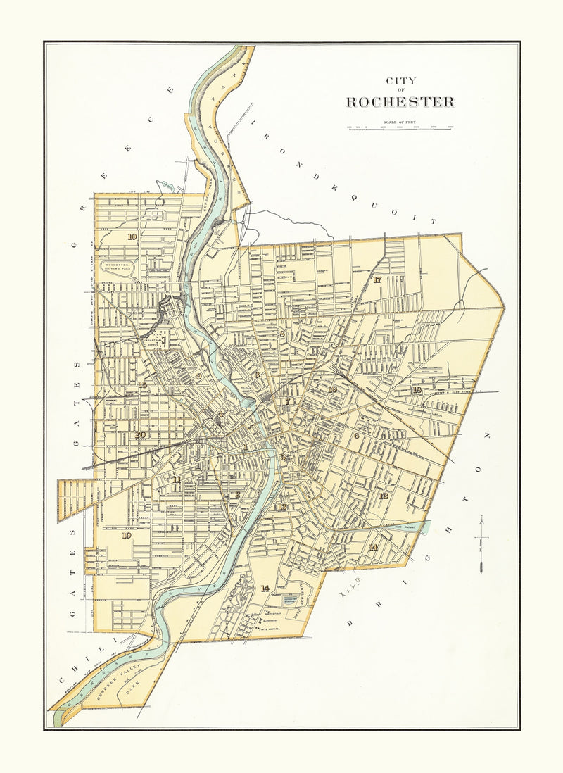 Size comparison using Vintage Map of Rochester, New York 1895