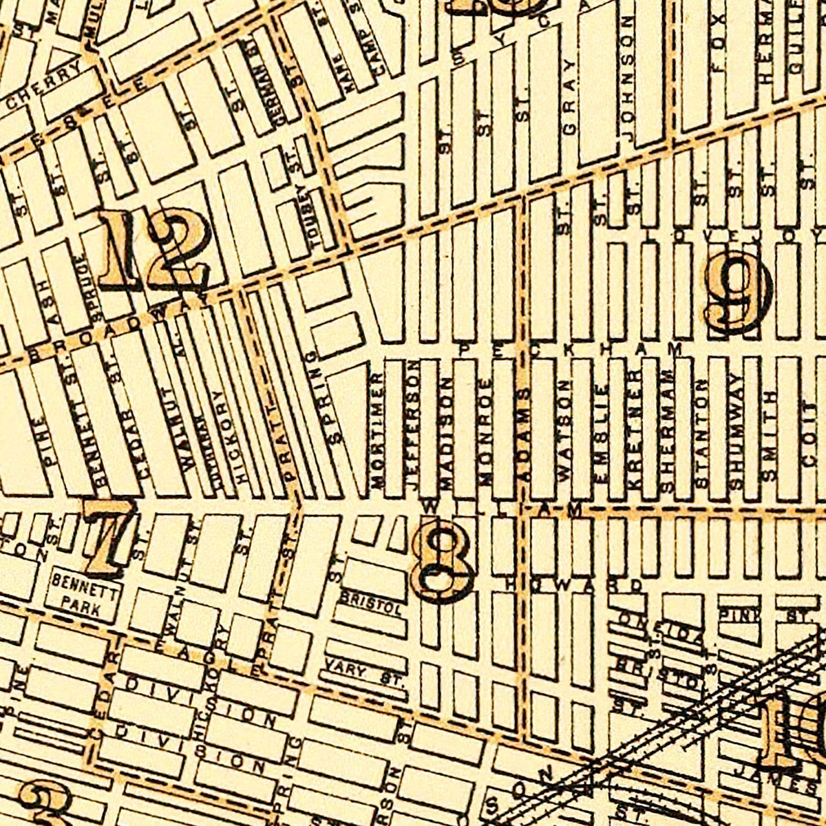 Restored historic details from the 1895 city map of Buffalo, New York