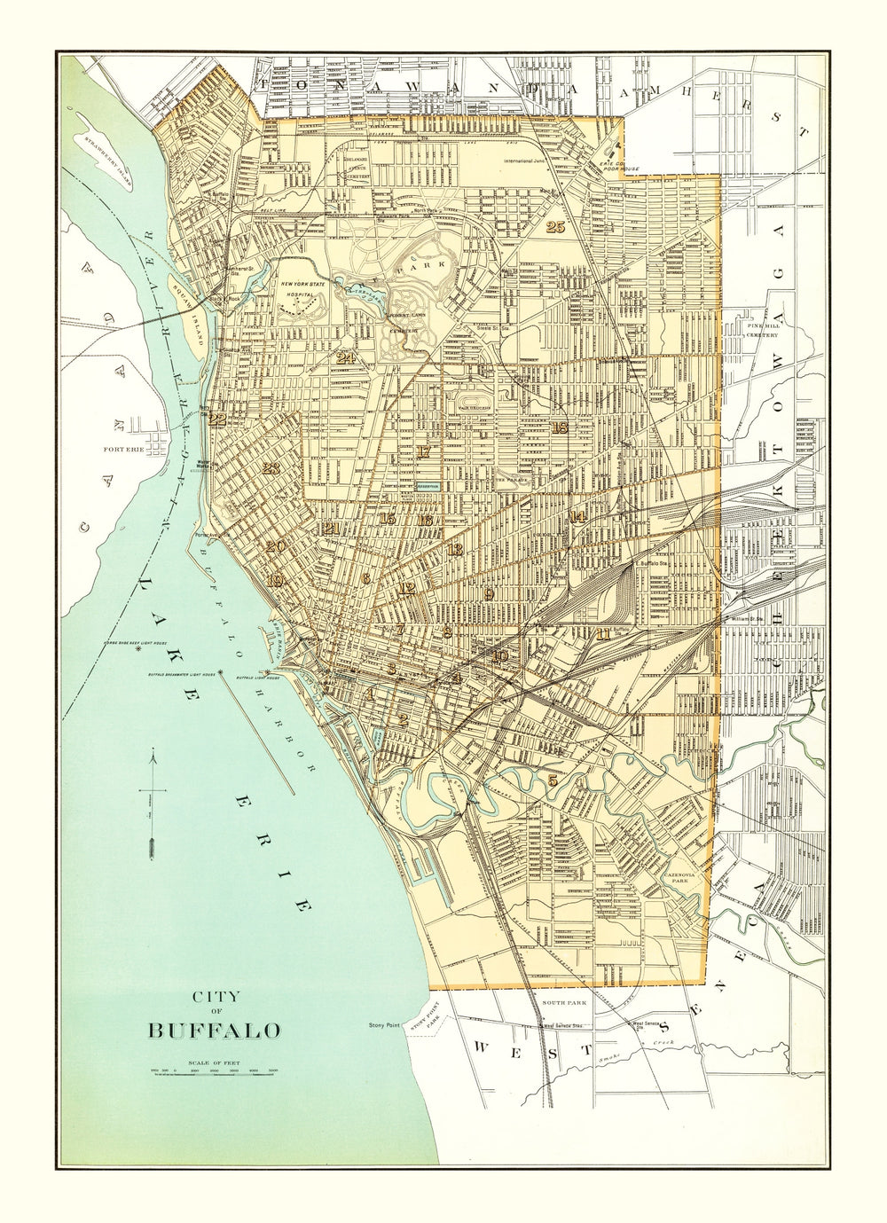 Vintage Map of Buffalo, New York 1895 print style example