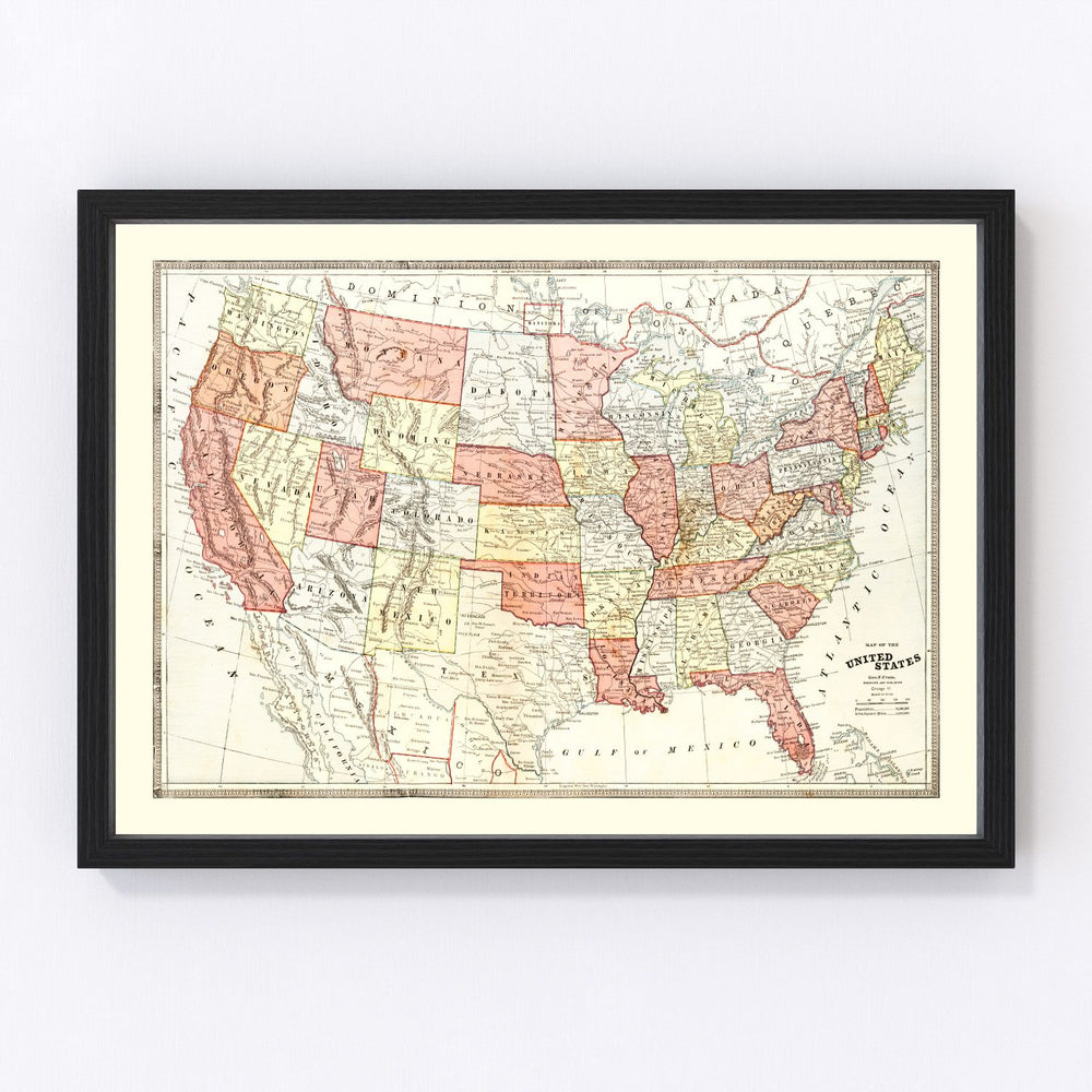 United States Vintage Map 1883