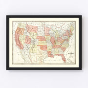 United States Vintage Map 1883
