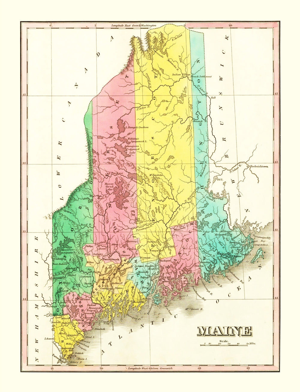 Vintage Map of Maine 1831 print style example