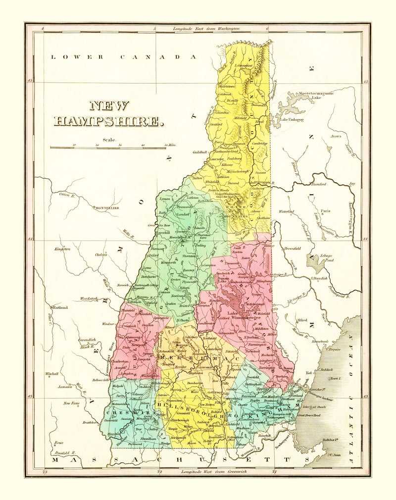 Size comparison using Vintage Map of New Hampshire 1831