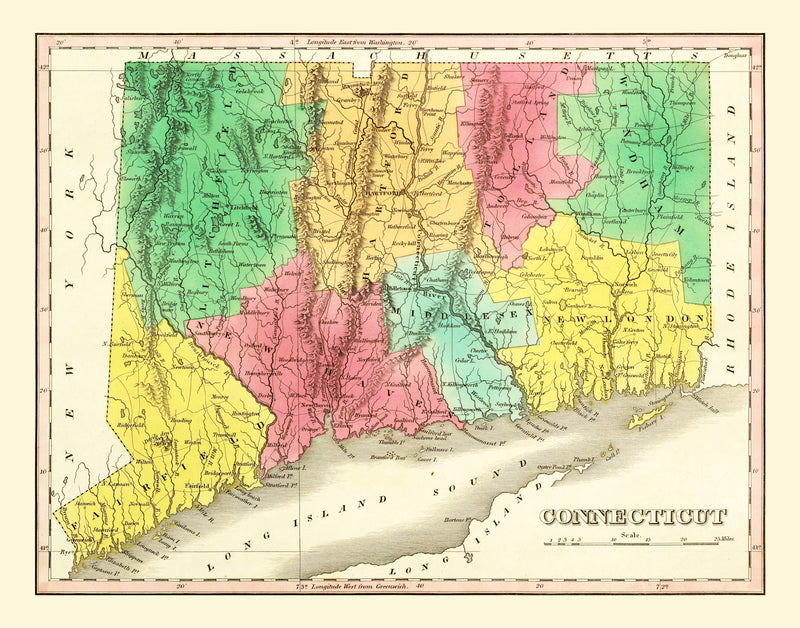Size comparison using Vintage Map of Connecticut 1831