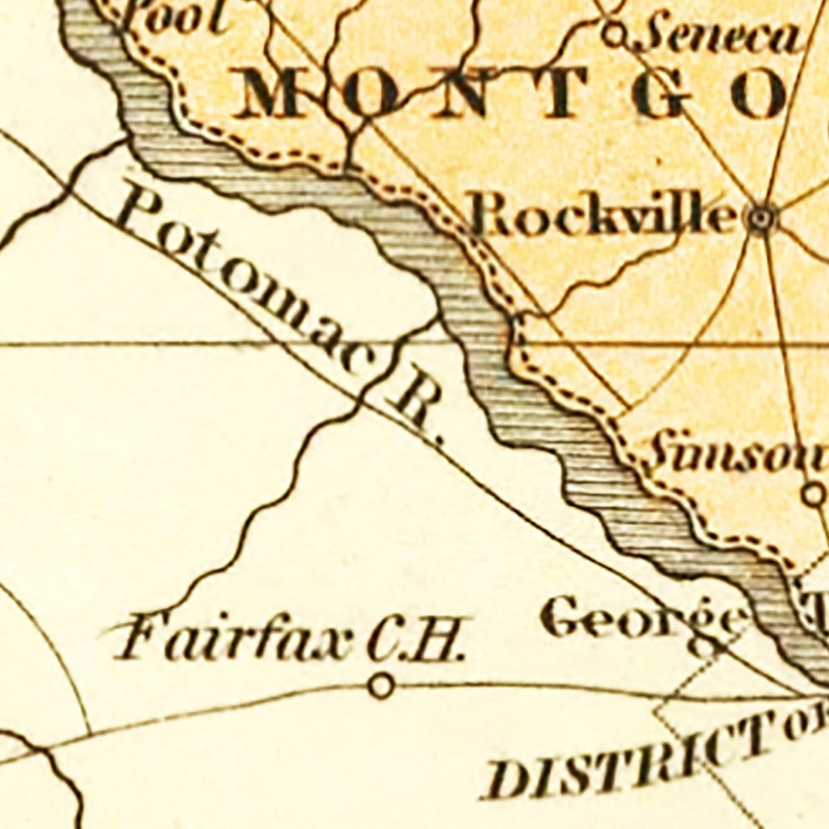 Restored historic details from the 1831 state map of County, Maryland