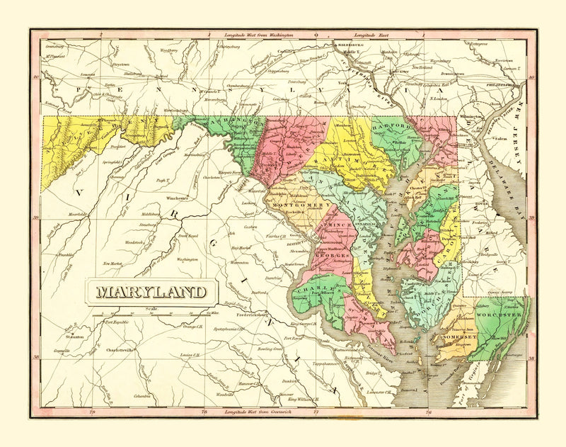 Size comparison using Vintage Map of Maryland 1831