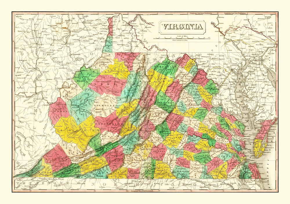 Vintage Map of Virginia 1831 print style example