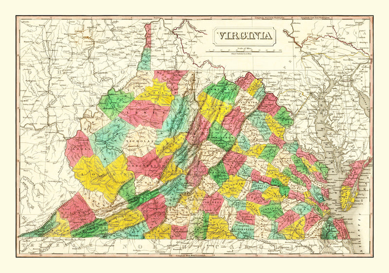 Size comparison using Vintage Map of Virginia 1831