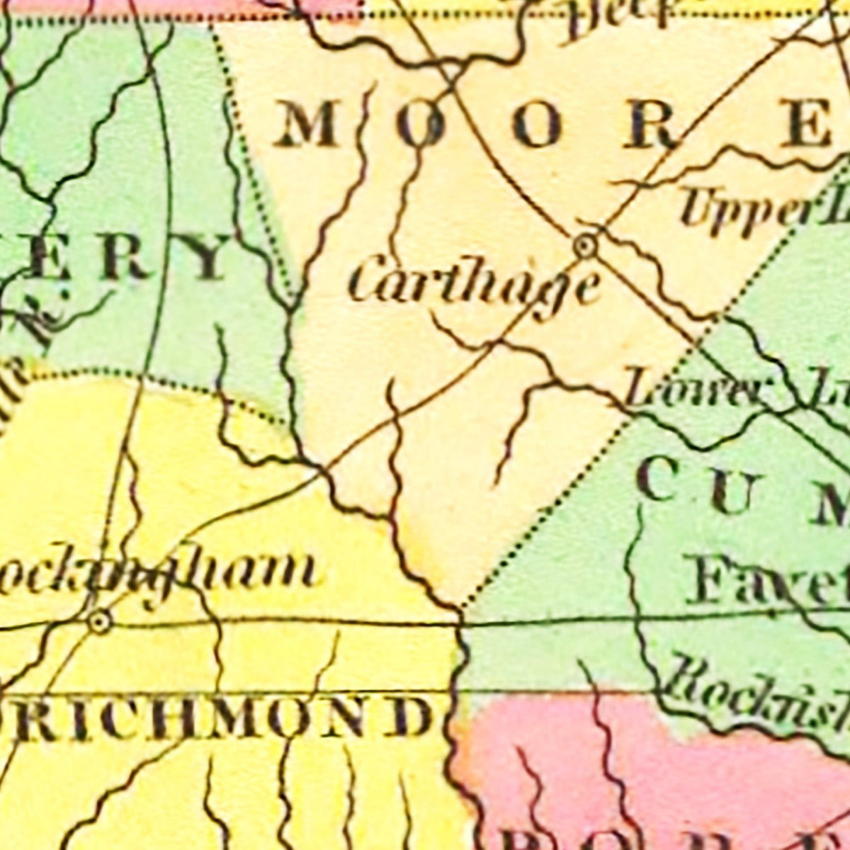 Restored historic details from the 1831 state map of County, North Carolina