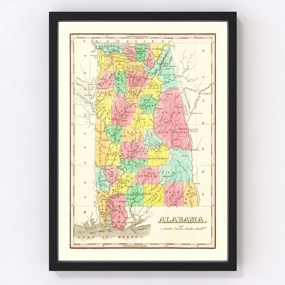 Alabama Vintage Map 1831