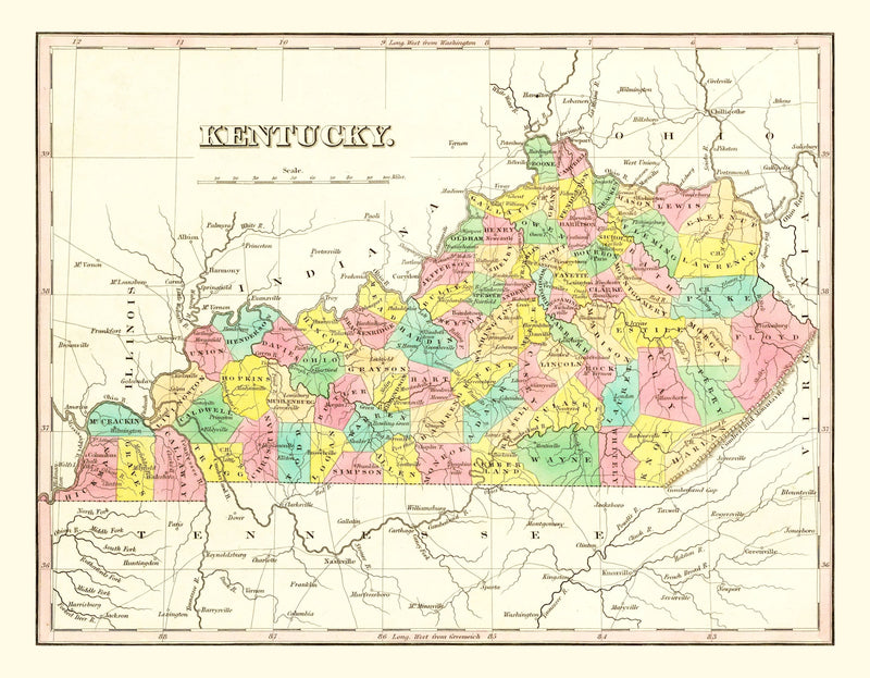 Size comparison using Vintage Map of Tennessee 1831