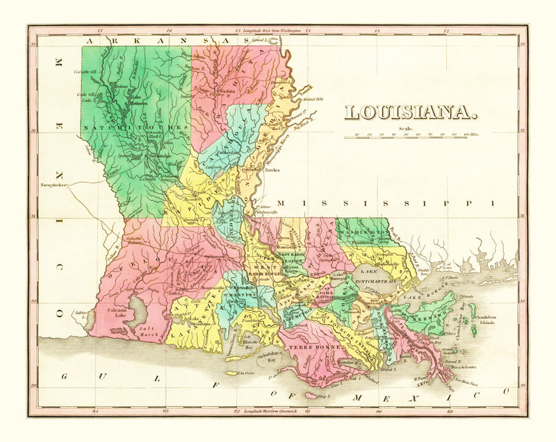 Size comparison using Vintage Map of Louisiana 1831