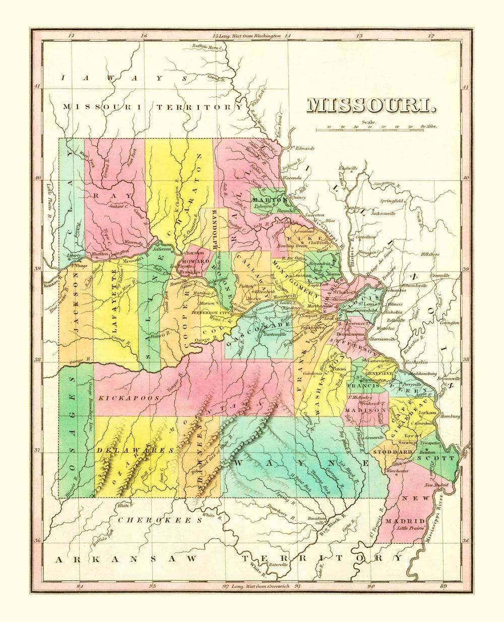 Vintage Map of Missouri 1831 print style example