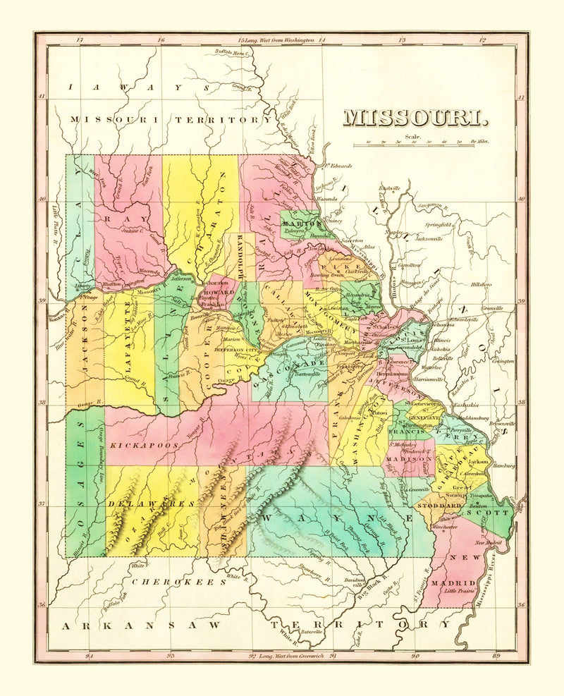 Size comparison using Vintage Map of Missouri 1831