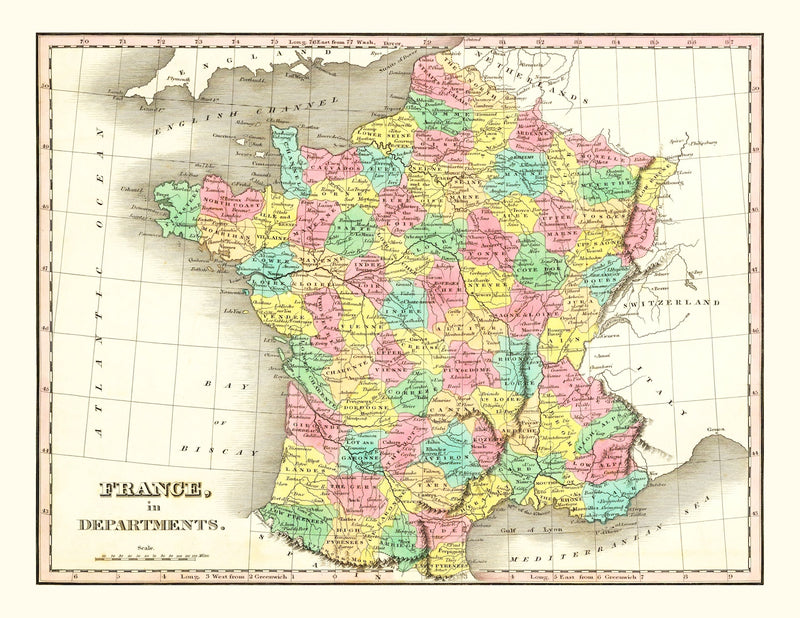 Size comparison using Old Map of France in Departments 1831