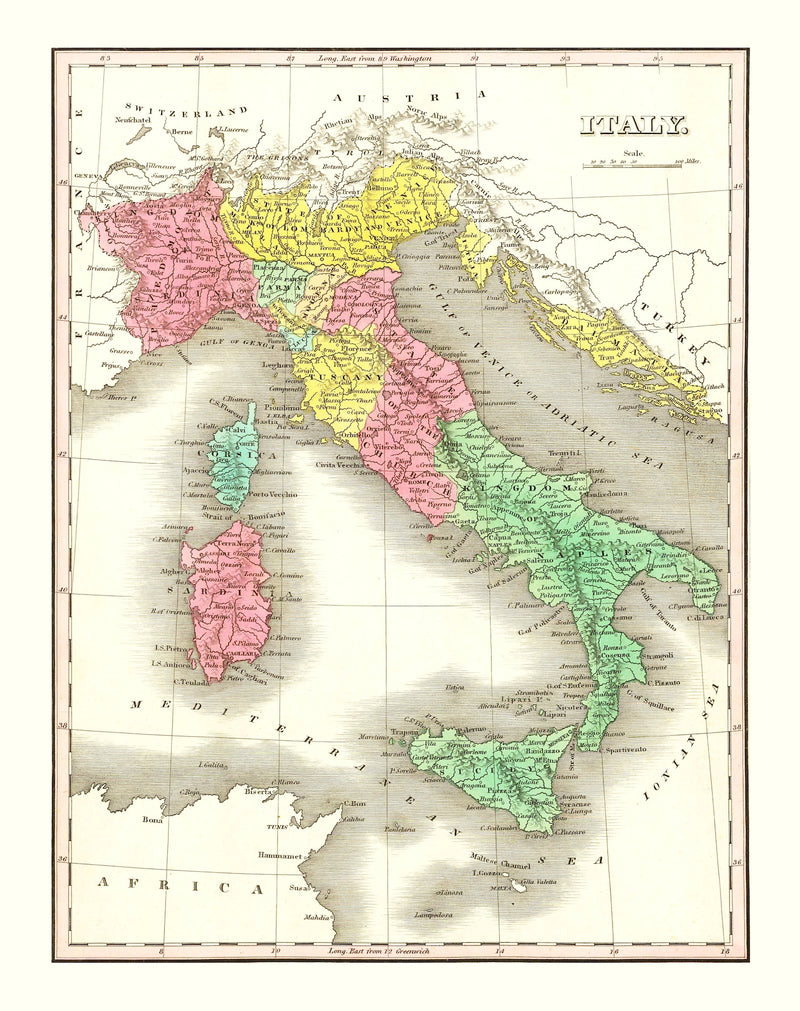 Size comparison using Vintage Map of Italy 1831
