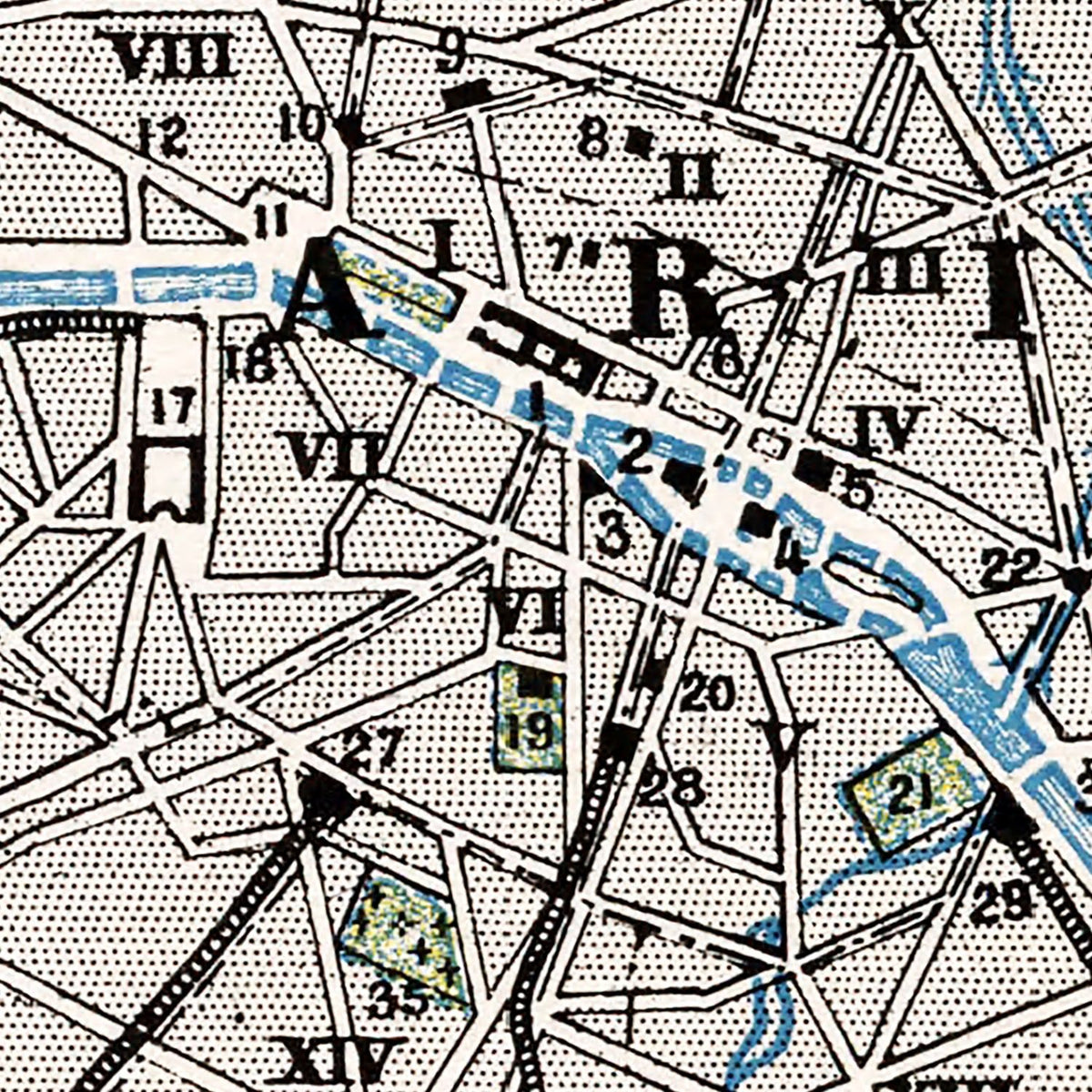 Restored historic details from the 1900 city map of Paris