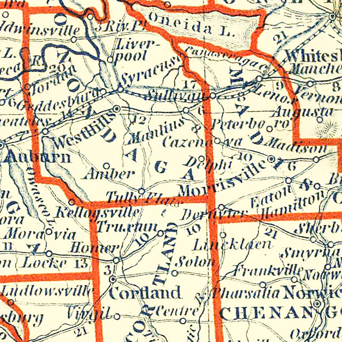 Restored historic details from the 1846 state map of County, New York
