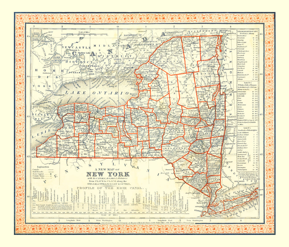 Vintage Map of New York 1846 print style example