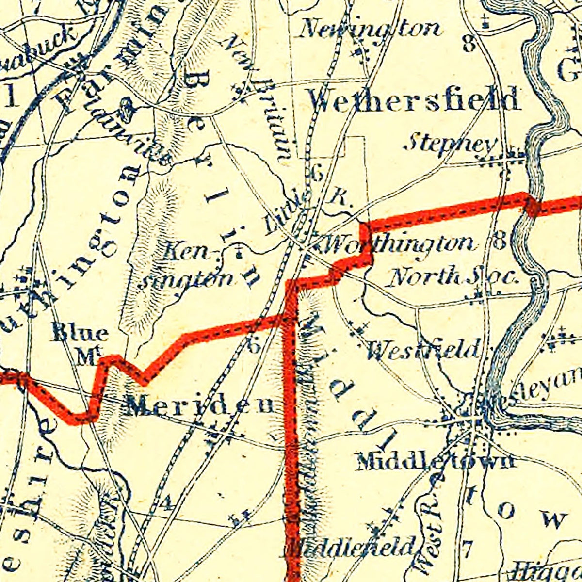 Restored historic details from the 1846 state map of County, Connecticut