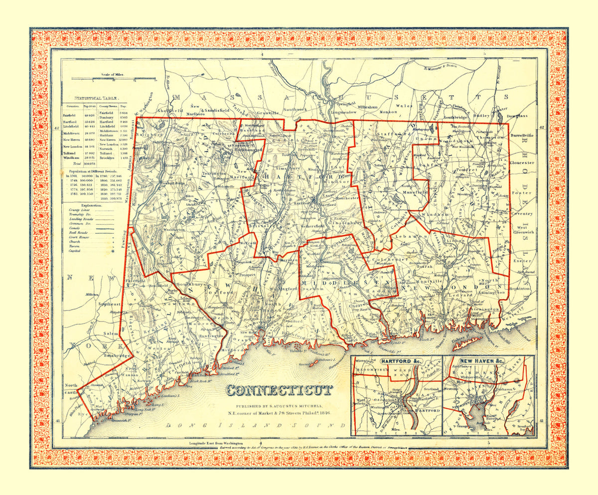 Preview of Vintage Map of Connecticut 1846