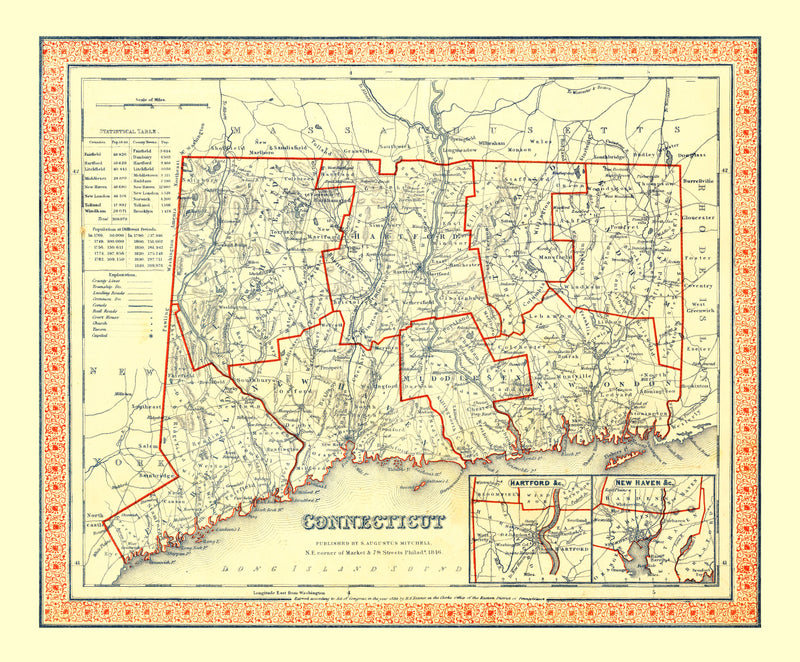 Size comparison using Vintage Map of Connecticut 1846