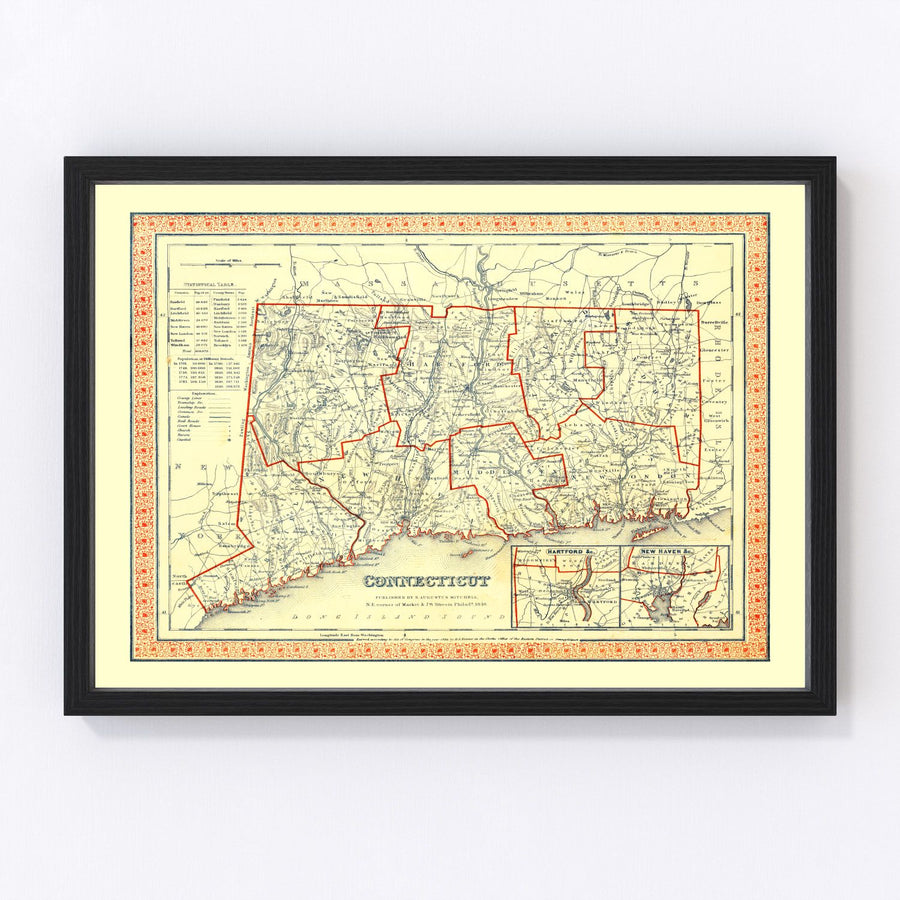Connecticut Vintage Map 1846